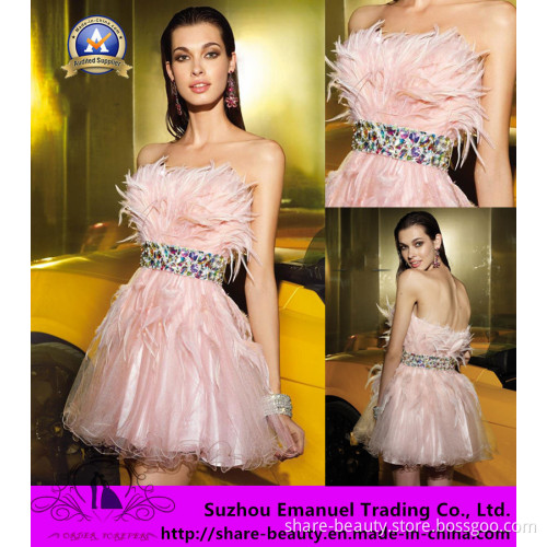 Fast Delivery 2014 Stunning Short Mini Prom Cocktail Dresses Feather Sequins Popular